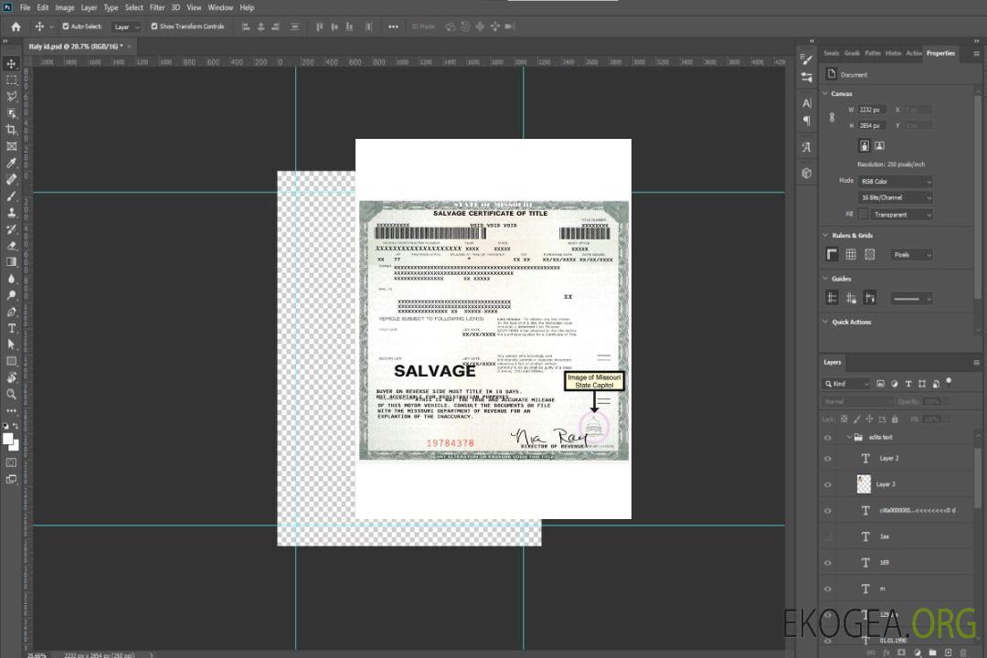 Certificat de titre de sauvetage aux États-Unis dans le Missouri template